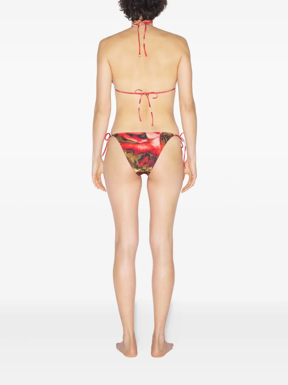Jean Paul Gaultier Printed Roses Tie Bikini Top In Red