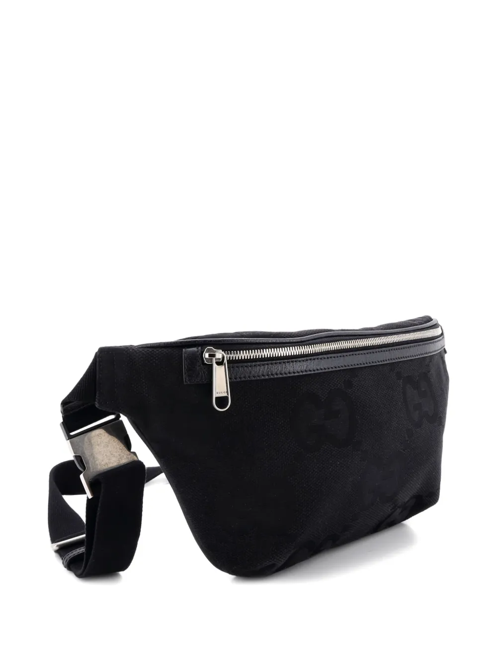 Pre-owned Gucci Jumbo Gg Canvas With Leather Large Belt Bag In Black