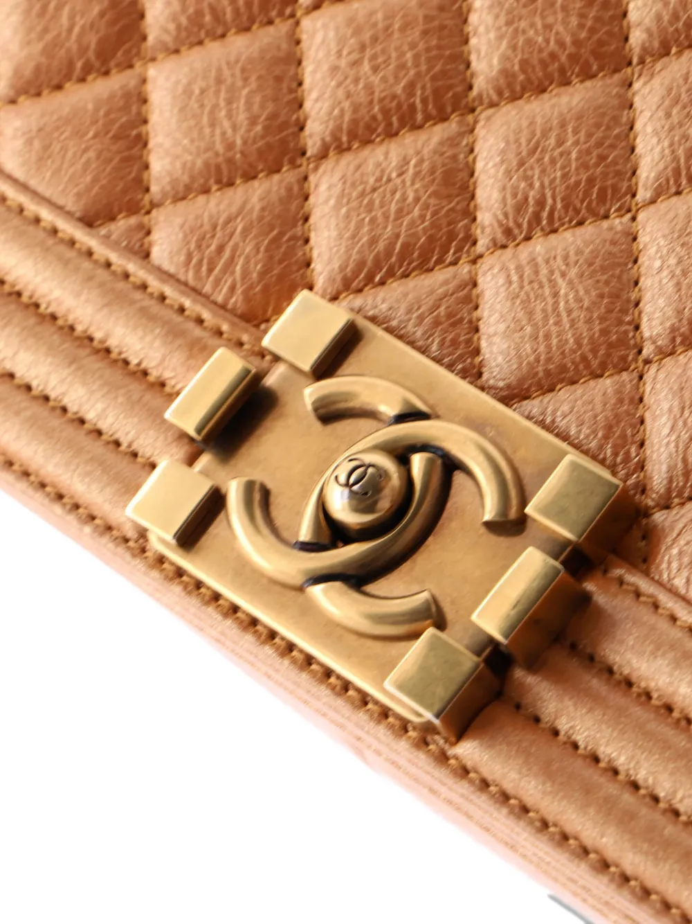 Pre-owned Chanel Boy Flap Bag Quilted Metallic Calfskin Old Medium Shoulder Bag In Neutral