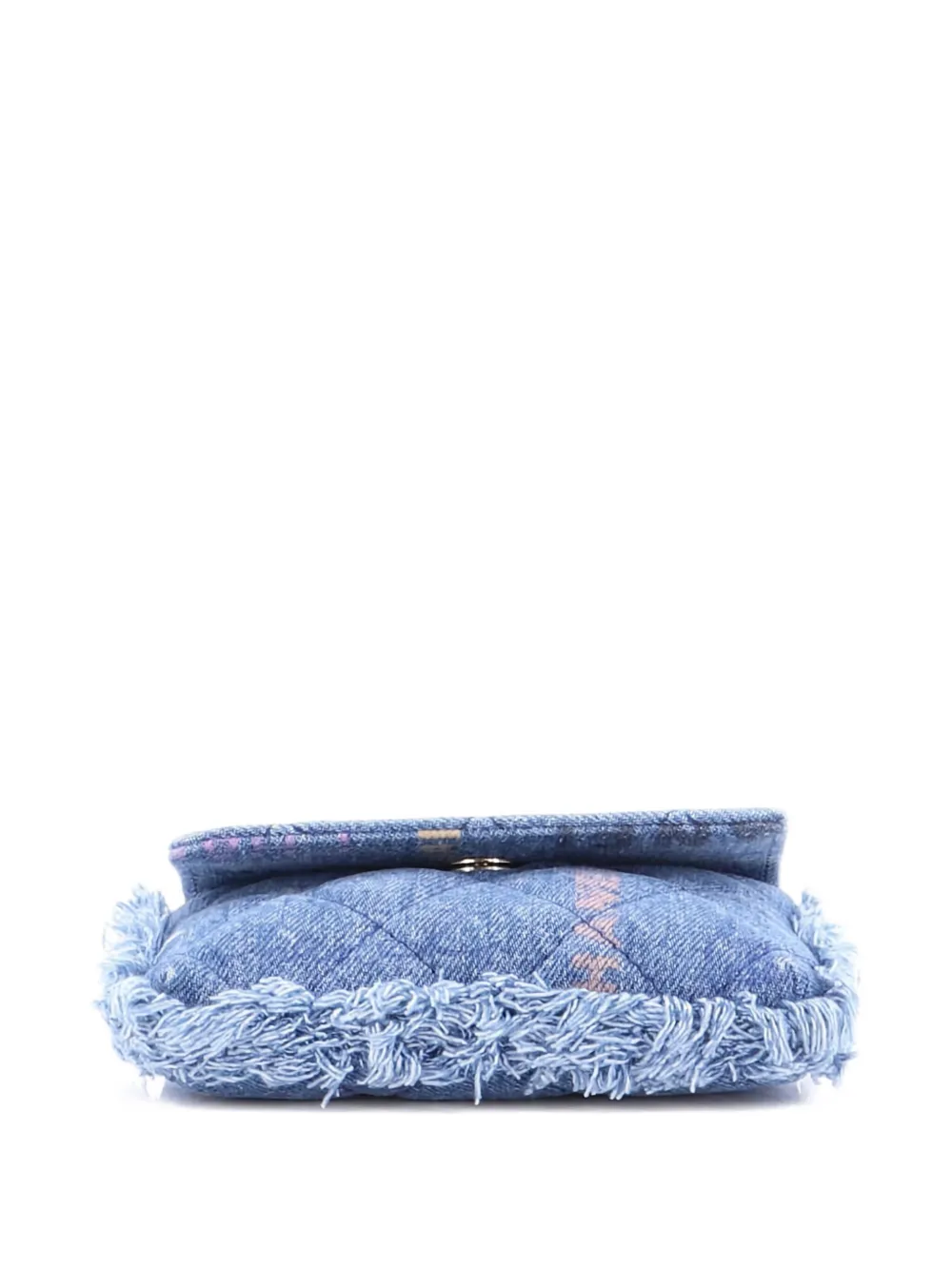 Pre-owned Chanel Denim Mood Flap Clutch With Chain Logo Printed Quilted Fringe Denim Crossbody Bag In Blue