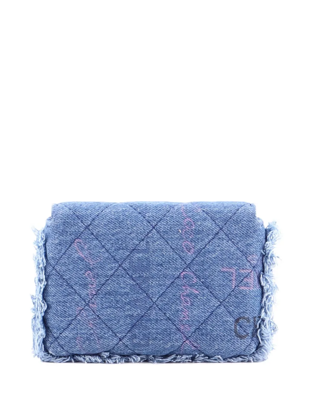 Pre-owned Chanel Denim Mood Flap Clutch With Chain Logo Printed Quilted Fringe Denim Crossbody Bag In Blue