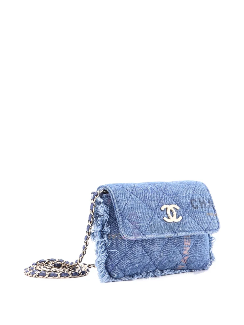 Pre-owned Chanel Denim Mood Flap Clutch With Chain Logo Printed Quilted Fringe Denim Crossbody Bag In Blue