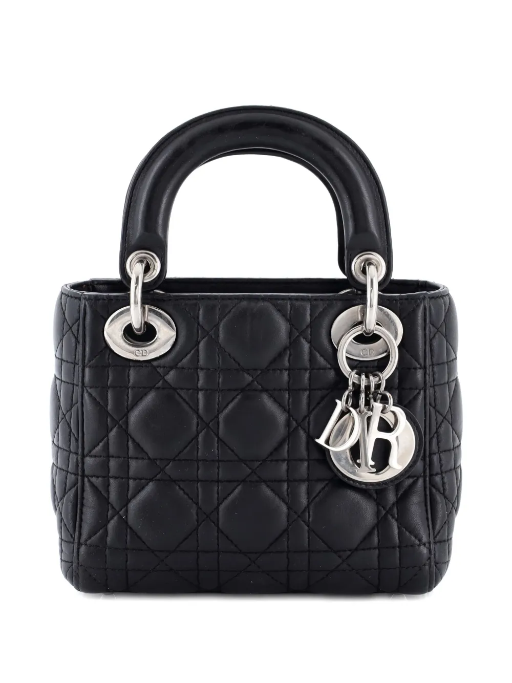 Pre-owned Dior Lady  Bag Cannage Quilt Lambskin Mini Satchel In Black