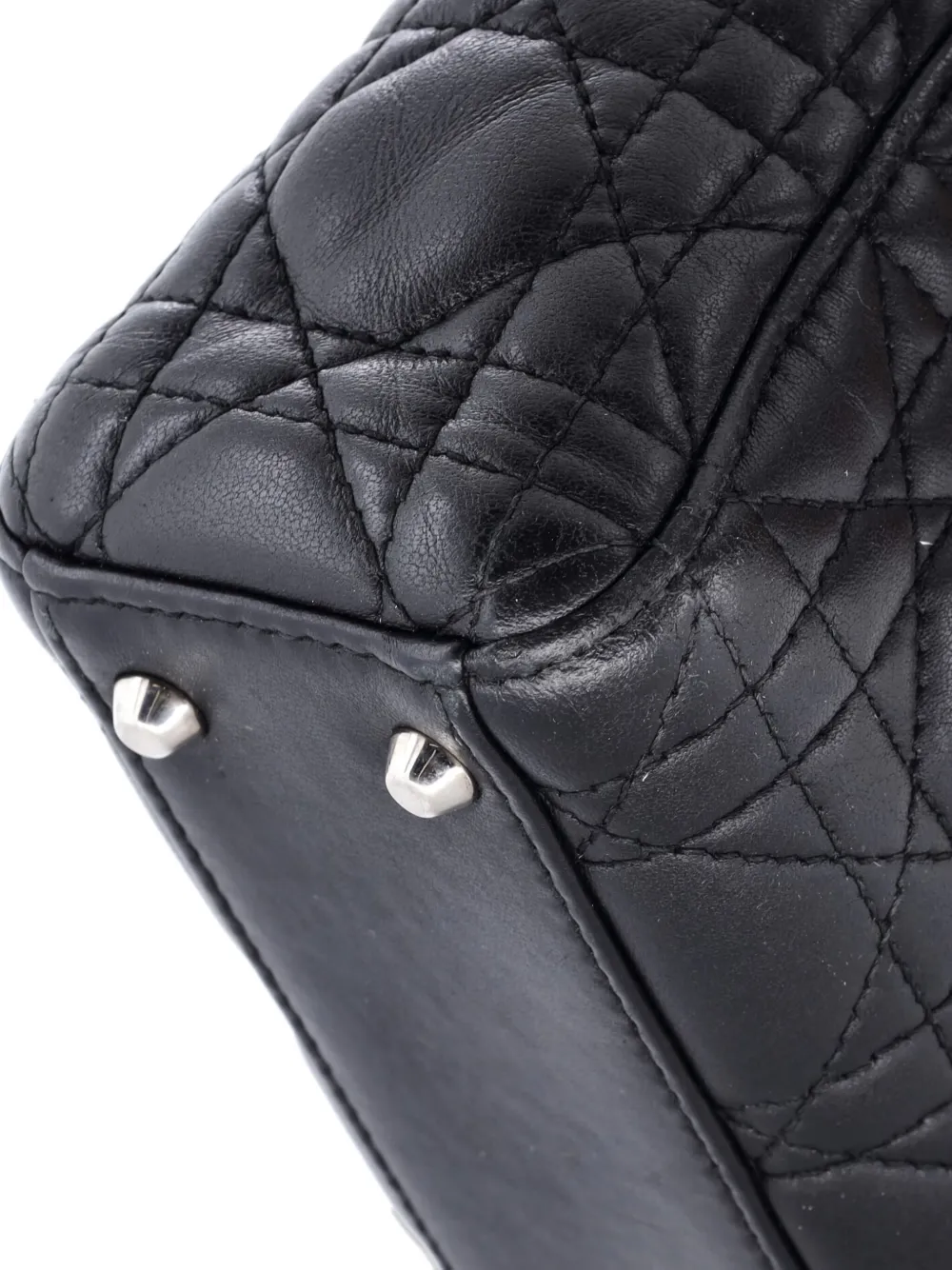 Pre-owned Dior Lady  Bag Cannage Quilt Lambskin Mini Satchel In Black