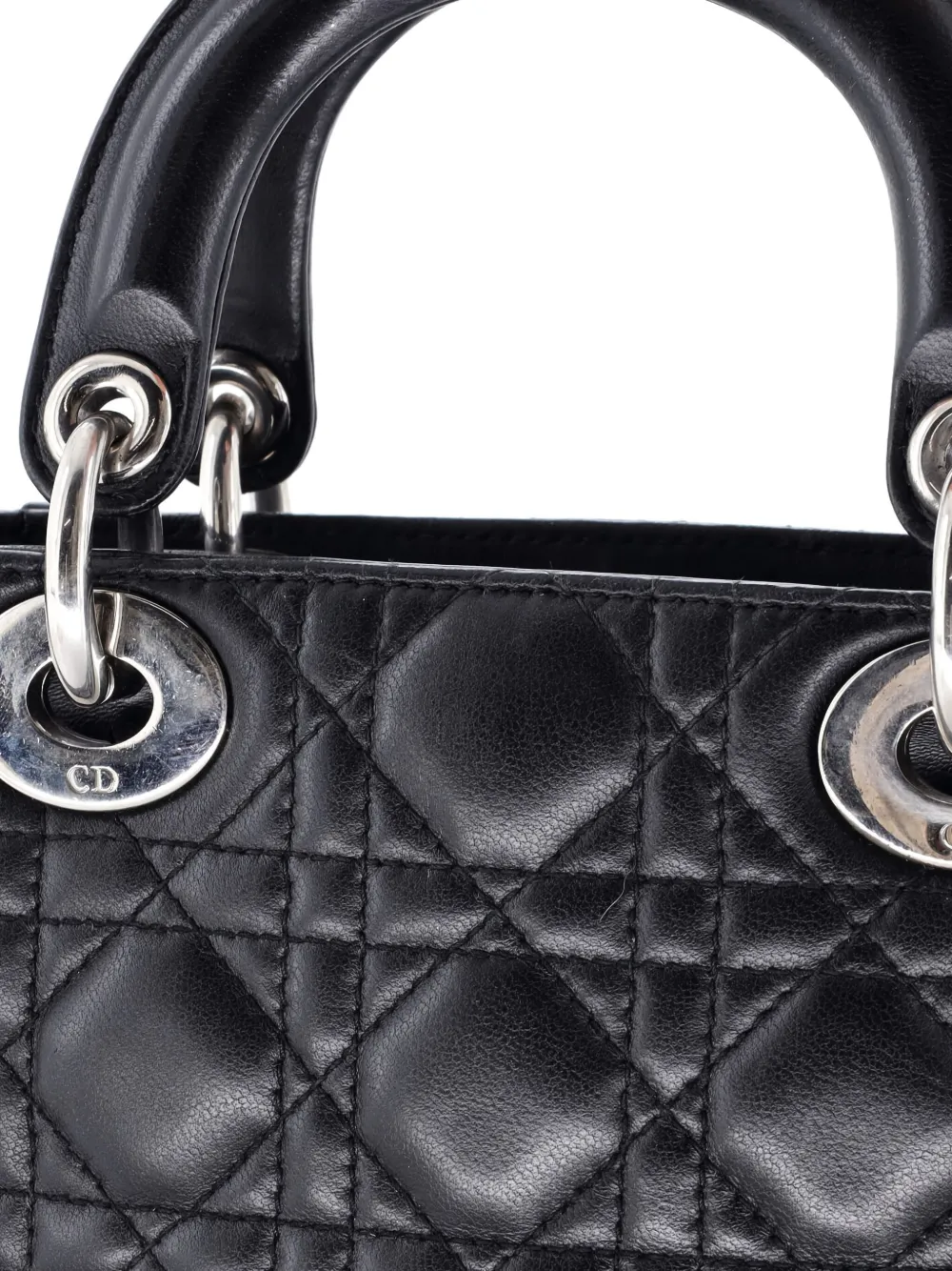Pre-owned Dior Lady  Bag Cannage Quilt Lambskin Mini Satchel In Black
