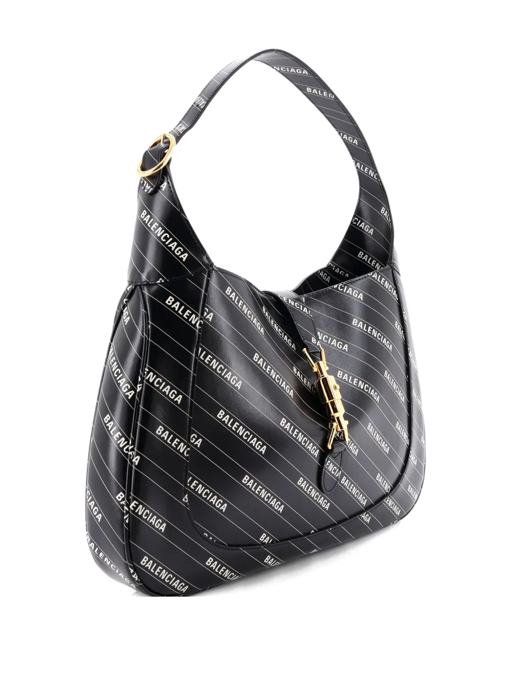 Pre-owned Gucci X Balenciaga The Hacker Project Jackie 1961 Printed Leather Medium Hobo Bag In Black