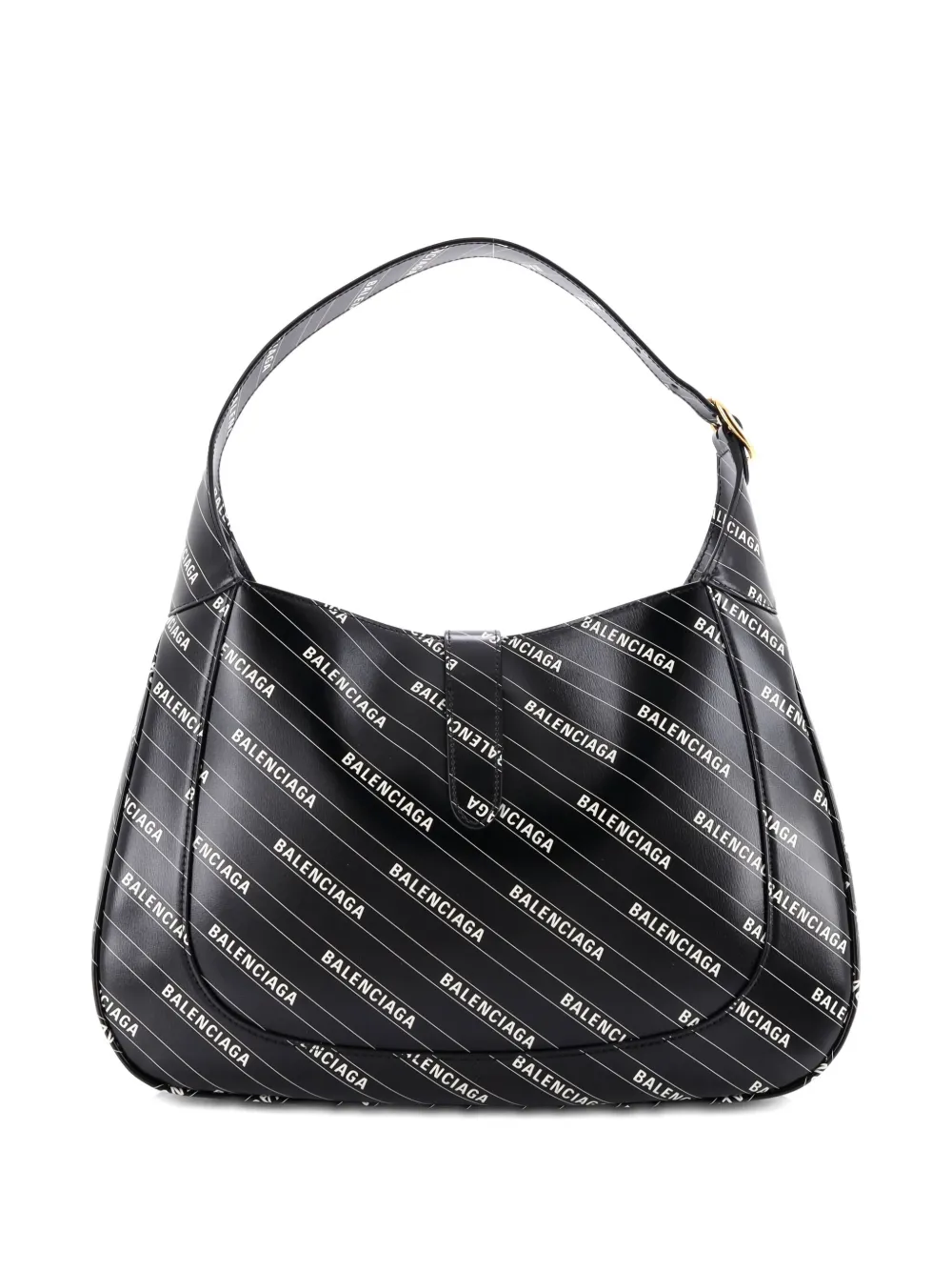 Pre-owned Gucci X Balenciaga The Hacker Project Jackie 1961 Printed Leather Medium Hobo Bag In Black