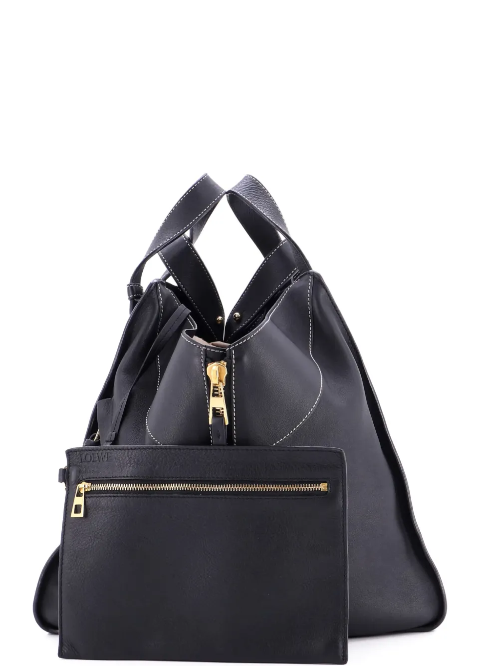 Pre-owned Loewe Hammock Bag Printed Leather Medium Satchel In Black