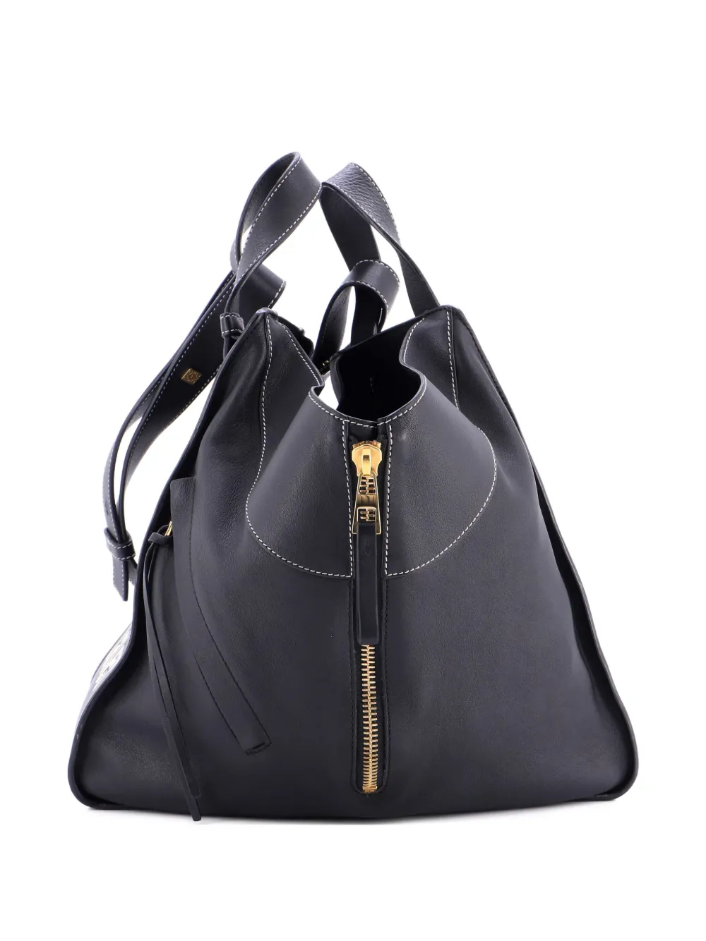 Pre-owned Loewe Hammock Bag Printed Leather Medium Satchel In Black