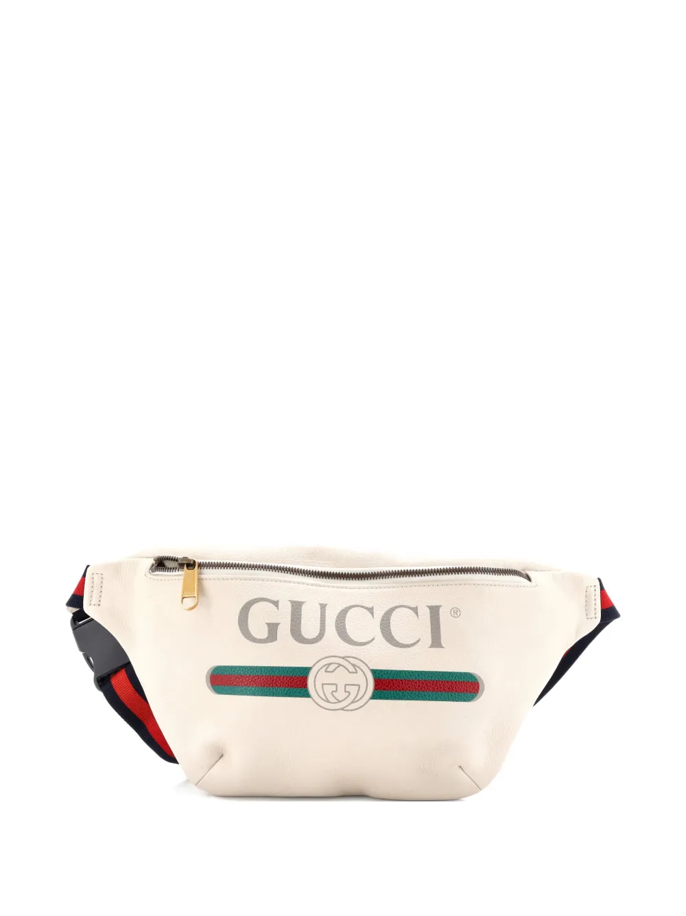 Pre-owned Gucci Logo Printed Leather Small Belt Bag In Neutral