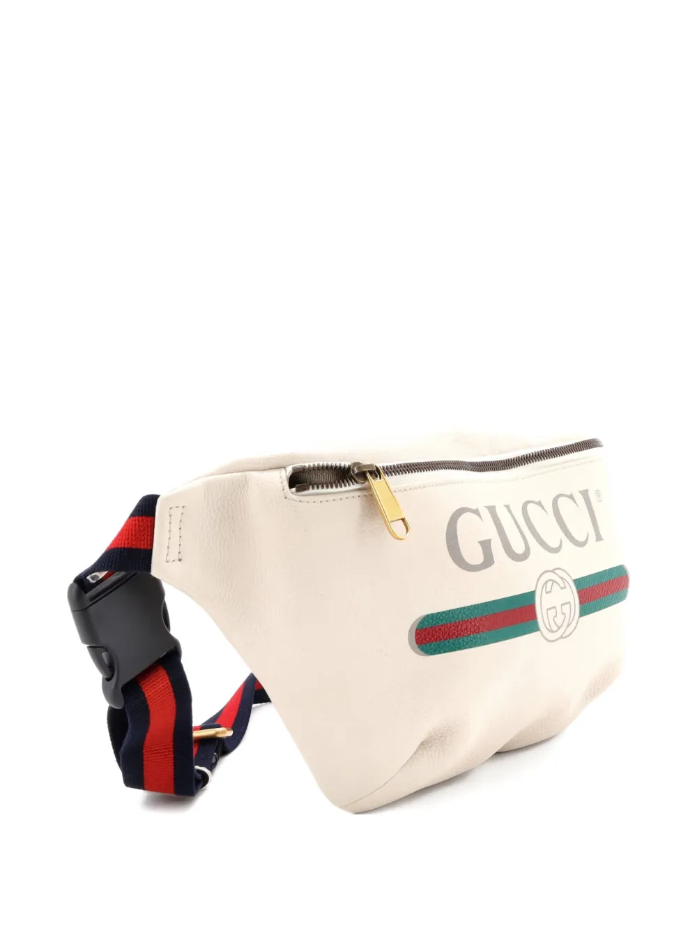 Pre-owned Gucci Logo Printed Leather Small Belt Bag In Neutral