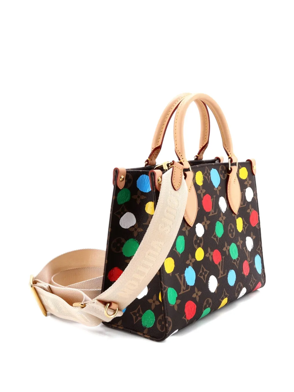Pre-owned Louis Vuitton Onthego Yayoi Kusama Painted Dots Monogram Canvas Pm Tote Bag In Brown