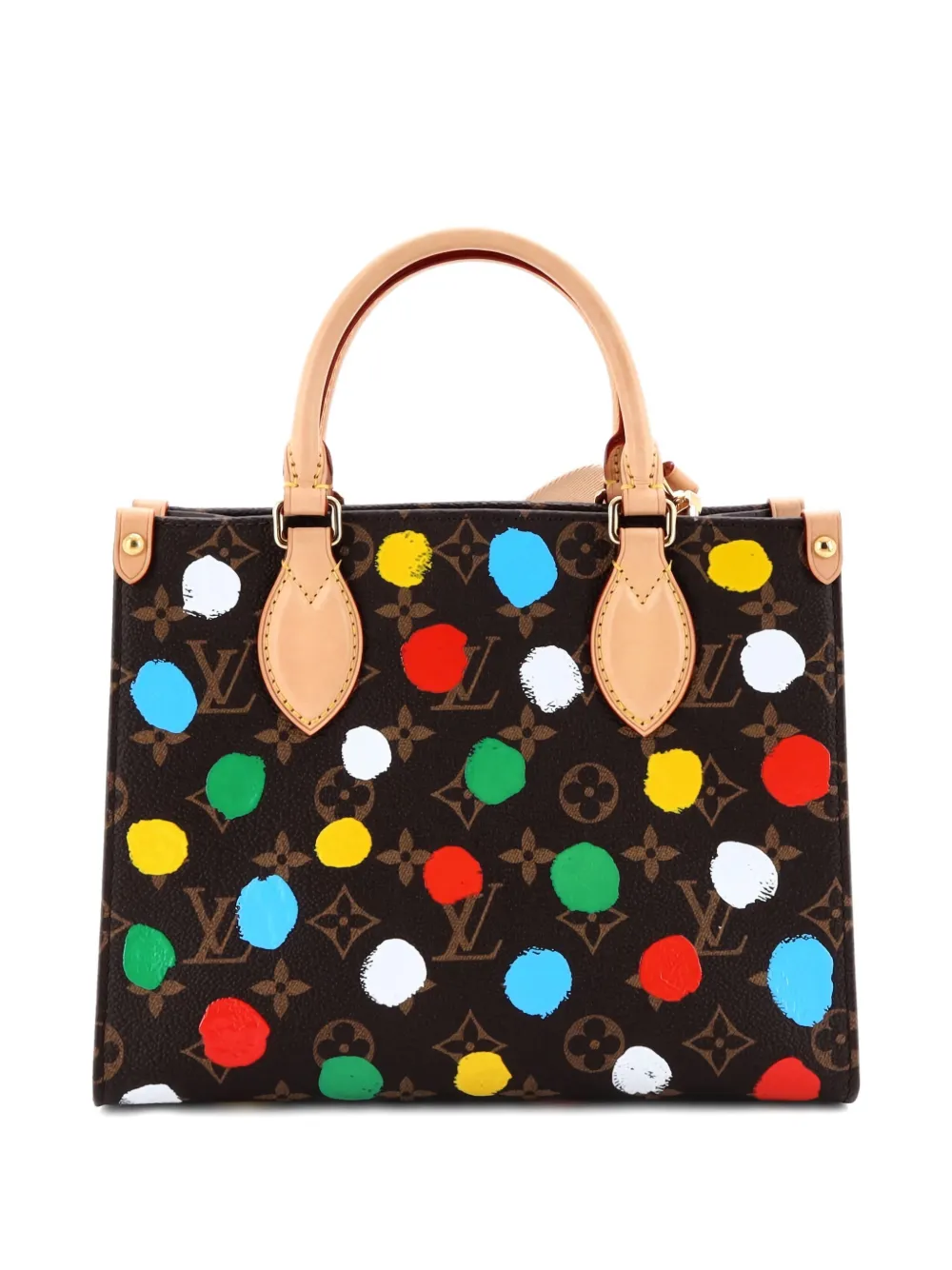 Pre-owned Louis Vuitton Onthego Yayoi Kusama Painted Dots Monogram Canvas Pm Tote Bag In Brown