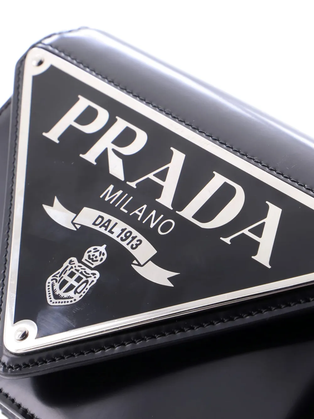 Pre-owned Prada Maxi Triangle Logo Chain Flap Bag Brushed Leather Small Crossbody Bag In Black