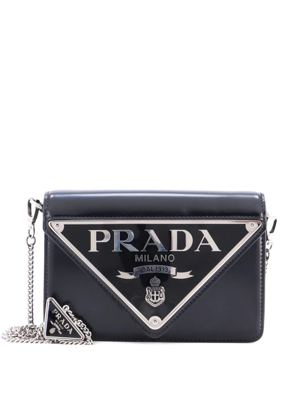 Prada Pre-Owned Maxi Triangle Logo Chain Flap Bag Brushed Leather Prada Pre-Owned Maxi Triangle Logo Chain Flap Bag Brushed Leather