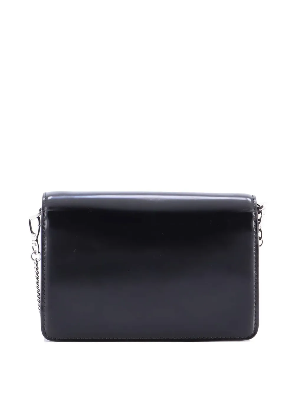 Pre-owned Prada Maxi Triangle Logo Chain Flap Bag Brushed Leather Small Crossbody Bag In Black