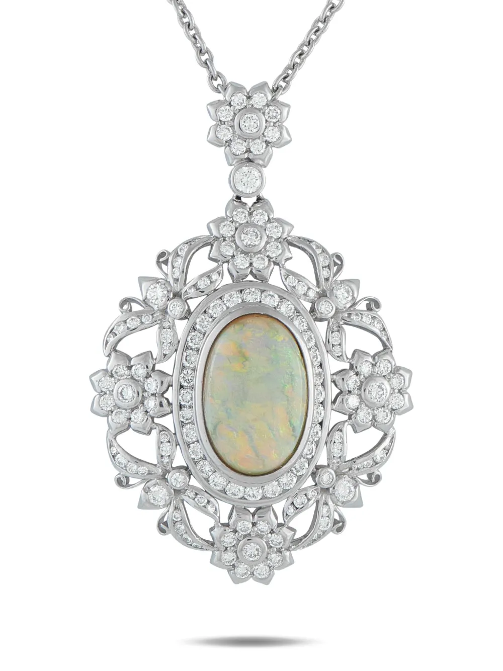 LB Exclusive platinum pendant diamond and opal necklace - Argento