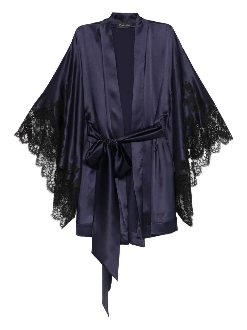 Carine Gilson Butterfly Sleeves Satin Silk Short Kimono In Blue