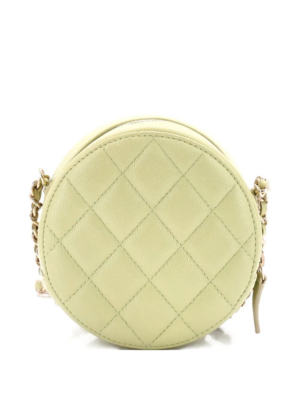 Pre-owned Chanel French New Wave Round Clutch With Chain Quilted Caviar Crossbody Bag In Yellow