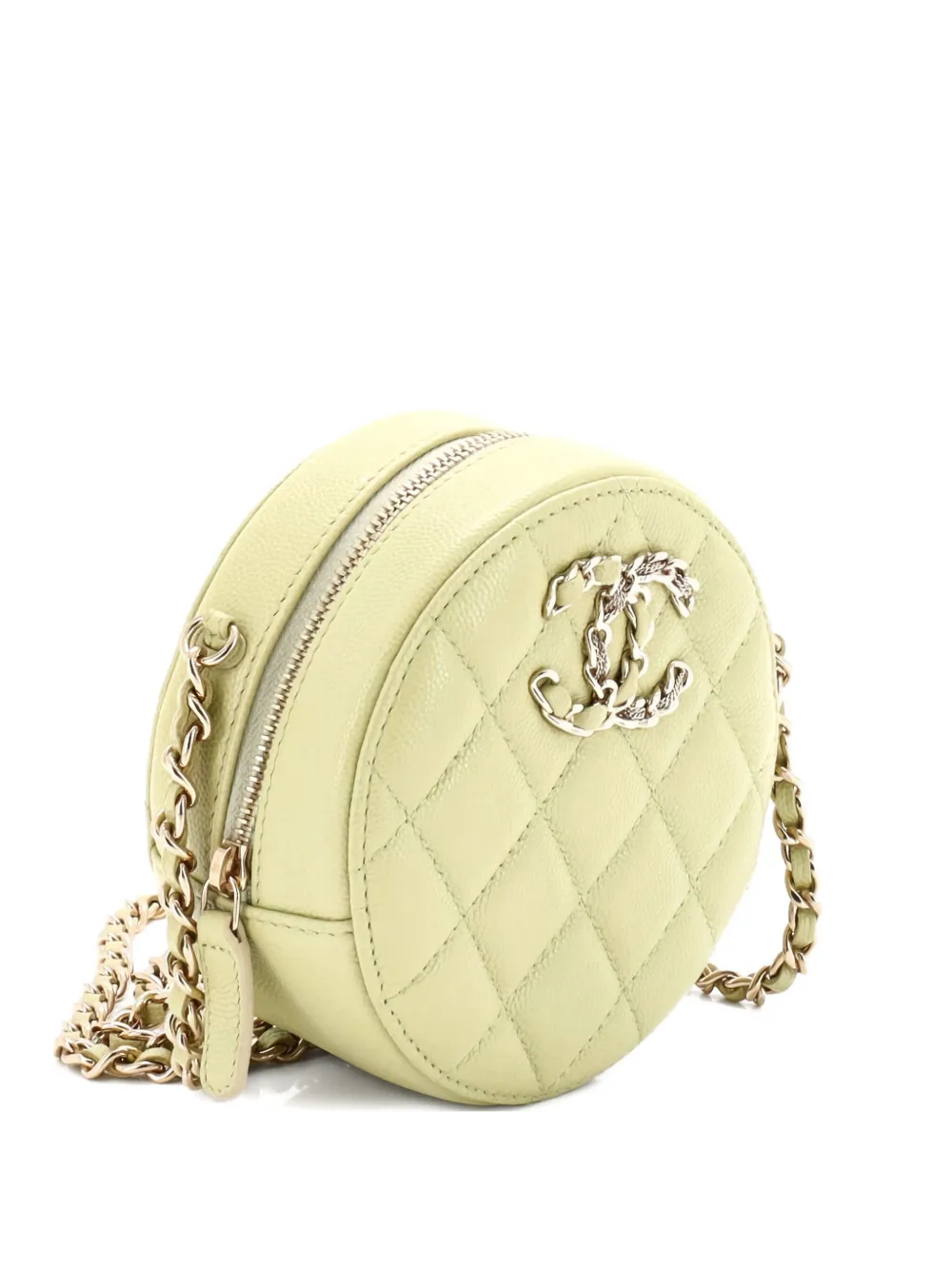 Pre-owned Chanel French New Wave Round Clutch With Chain Quilted Caviar Crossbody Bag In Yellow