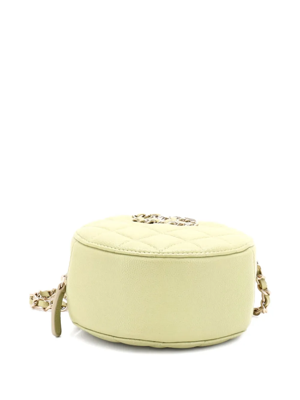 Pre-owned Chanel French New Wave Round Clutch With Chain Quilted Caviar Crossbody Bag In Yellow