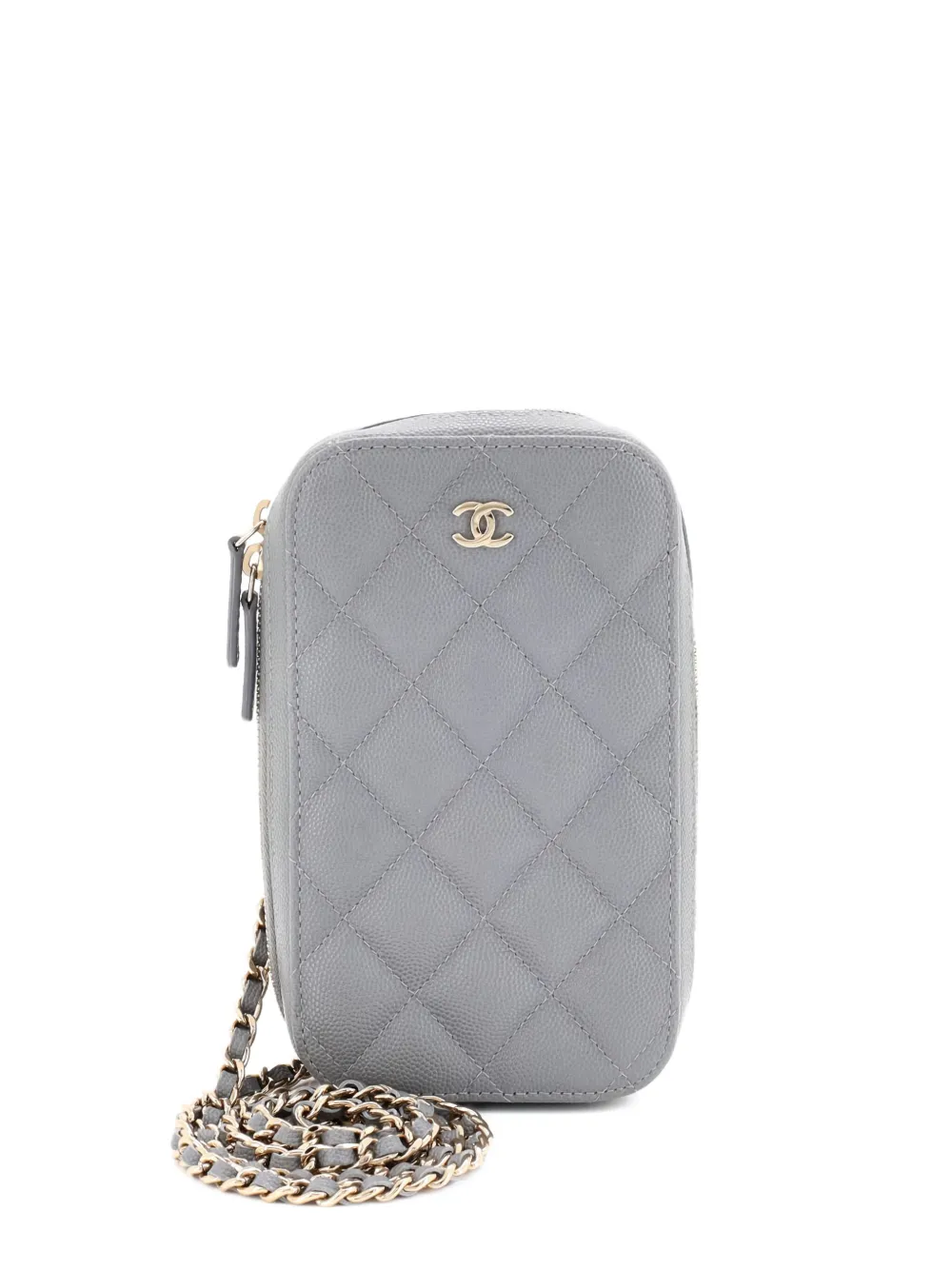 CHANEL Pre-Owned Zip Around Phone Case with Chain Quilted Caviar