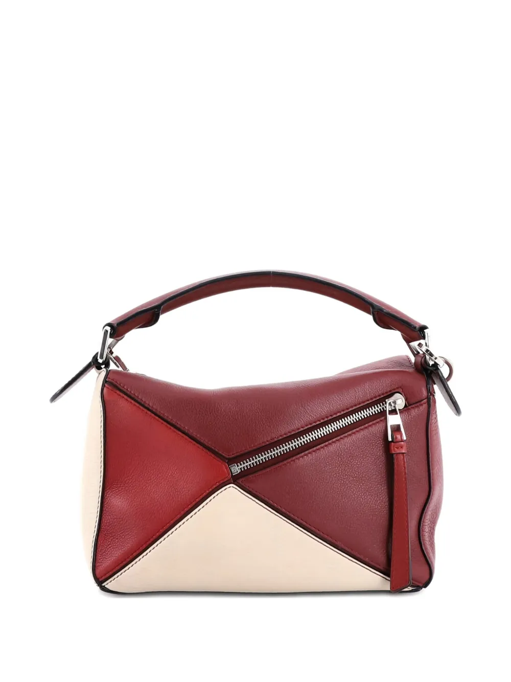 Pre-owned Loewe Puzzle Bag Leather Small Satchel In Red