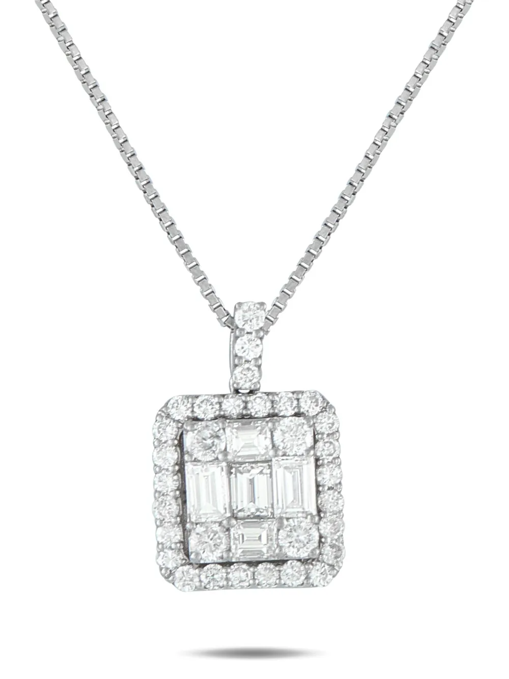 LB EXCLUSIVE Pre-owned Platinum Diamond Square-pendant Necklace In Silver