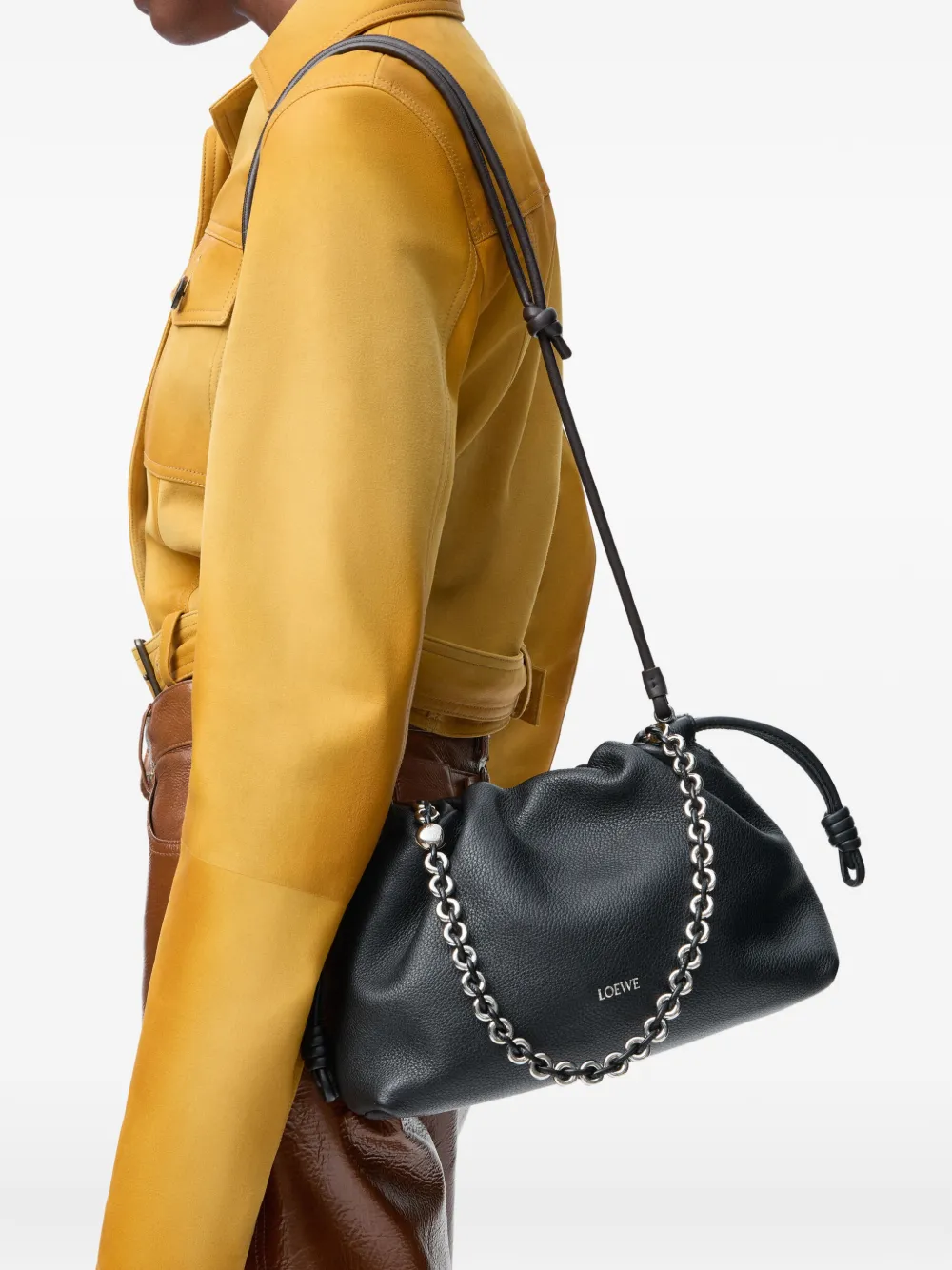 LOEWE Medium Flamenco Purse in Fine Grained Calfskin in Black, view 2