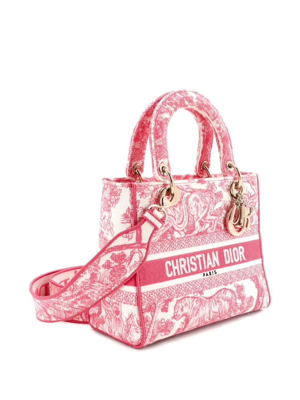 Pre-owned Dior Toile De Jouy Lady D-lite Bag Embroidered Canvas Tote Bag In Pink