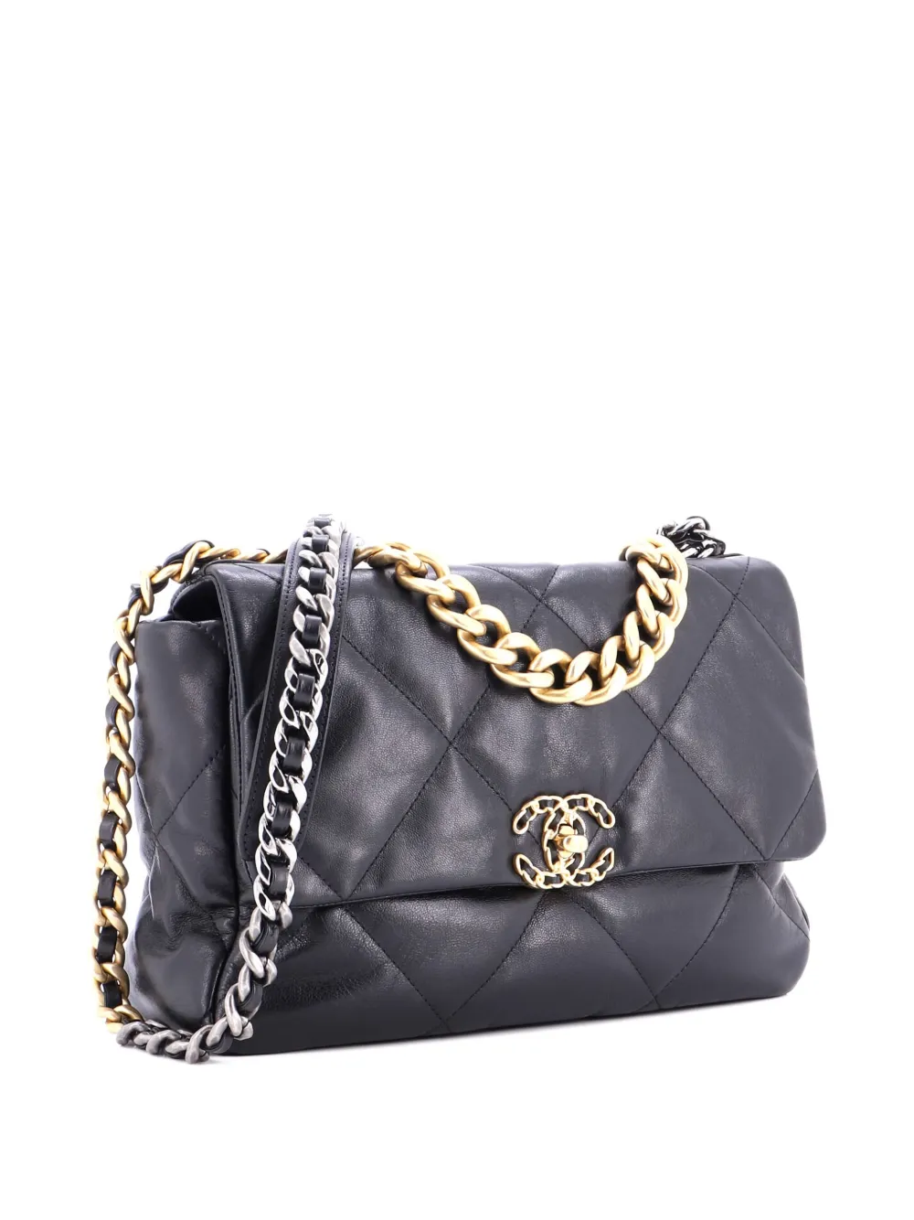 Pre-owned Chanel 19 Flap Bag Quilted Leather Large Crossbody Bag In Black