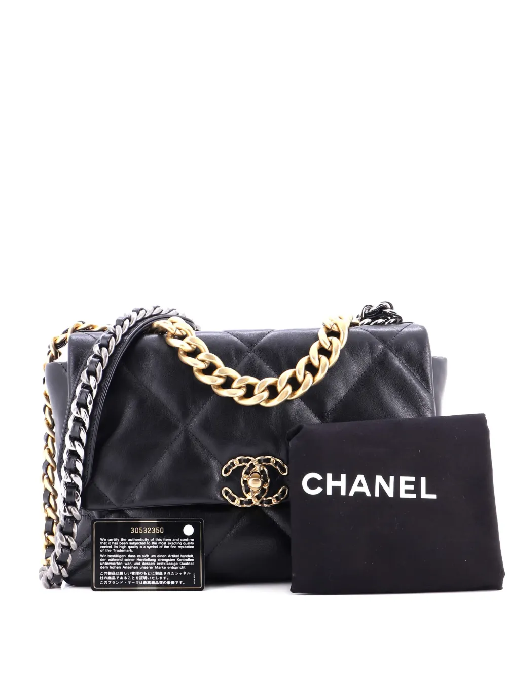 Pre-owned Chanel 19 Flap Bag Quilted Leather Large Crossbody Bag In Black