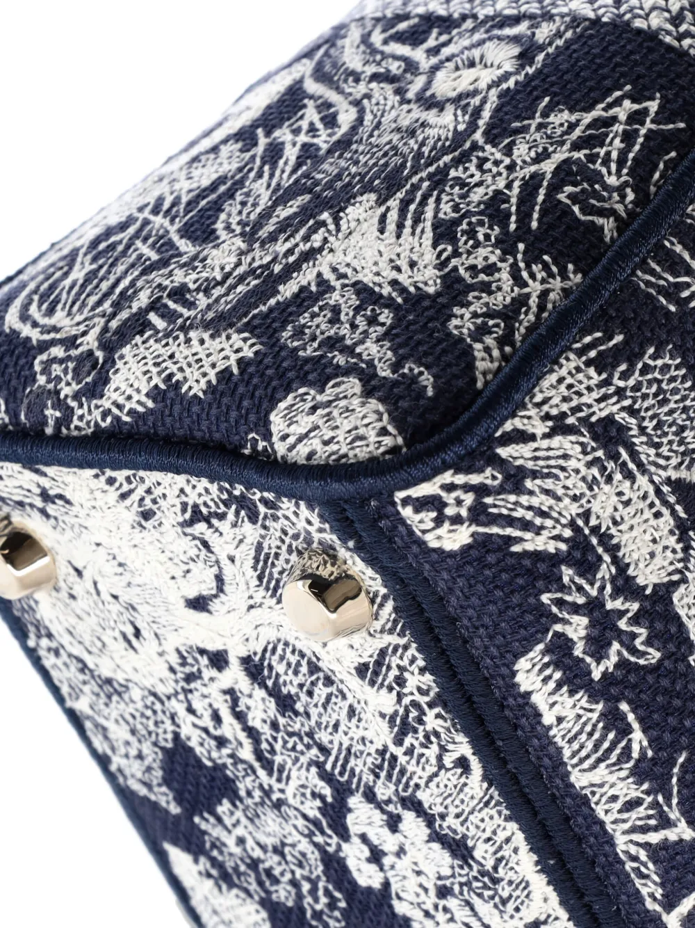 Pre-owned Dior Lady D-lite Bag Embroidered Canvas Large Tote Bag In Blue