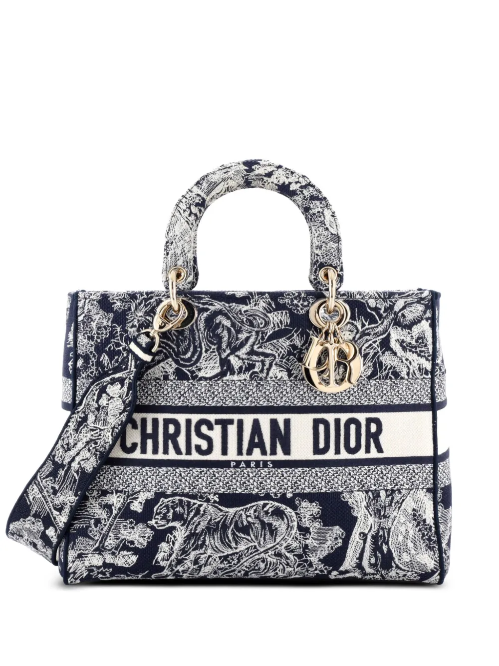Christian Dior Pre-Owned Lady D-Lite Bag Embroidered Canvas Large tote Christian Dior Pre-Owned Lady D-Lite Bag Embroidered Canvas Large tote