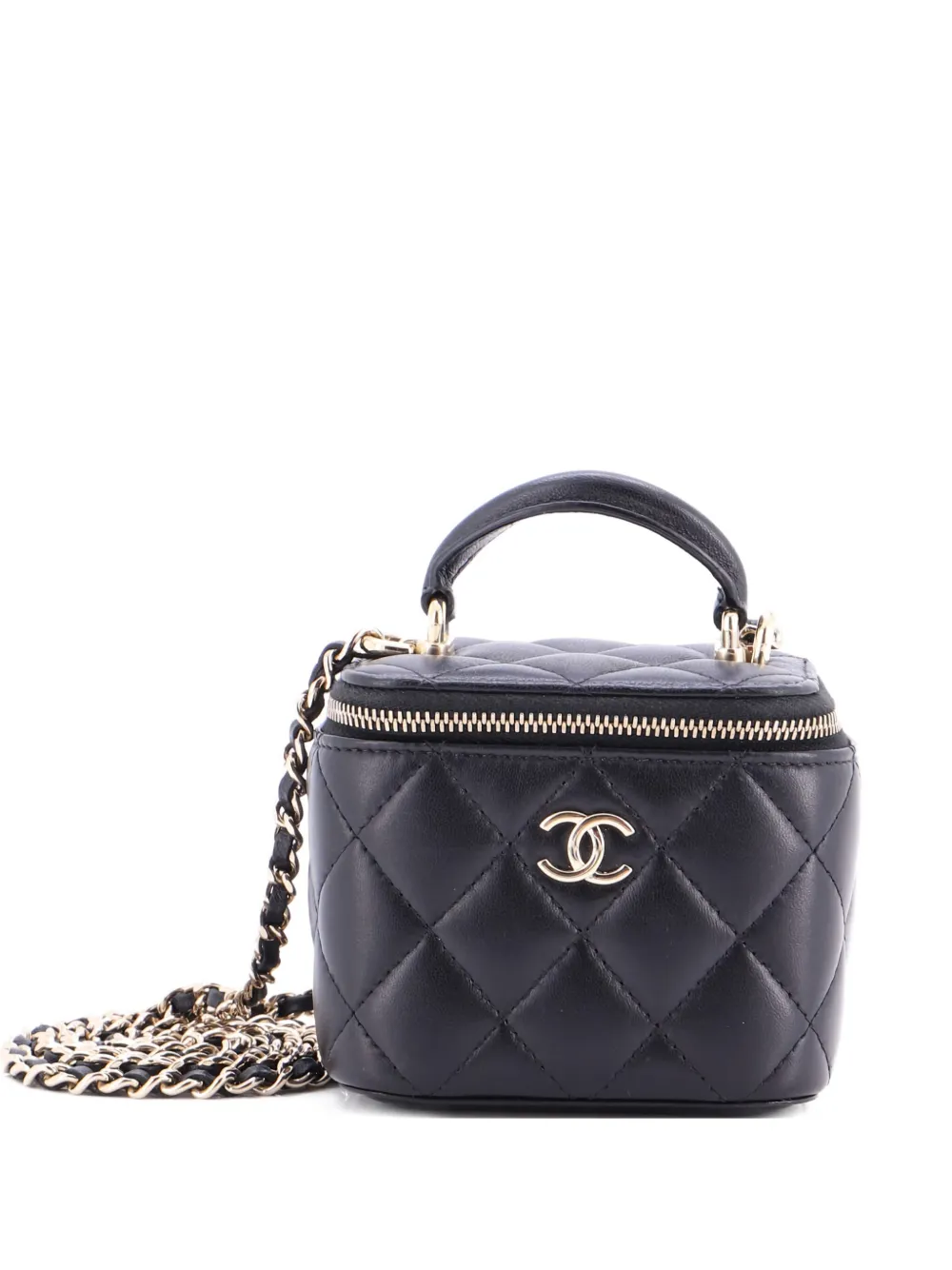 Pre-owned Chanel Classic Top Handle Vanity Case With Chain Quilted Lambskin Mini Crossbody Bag In Black