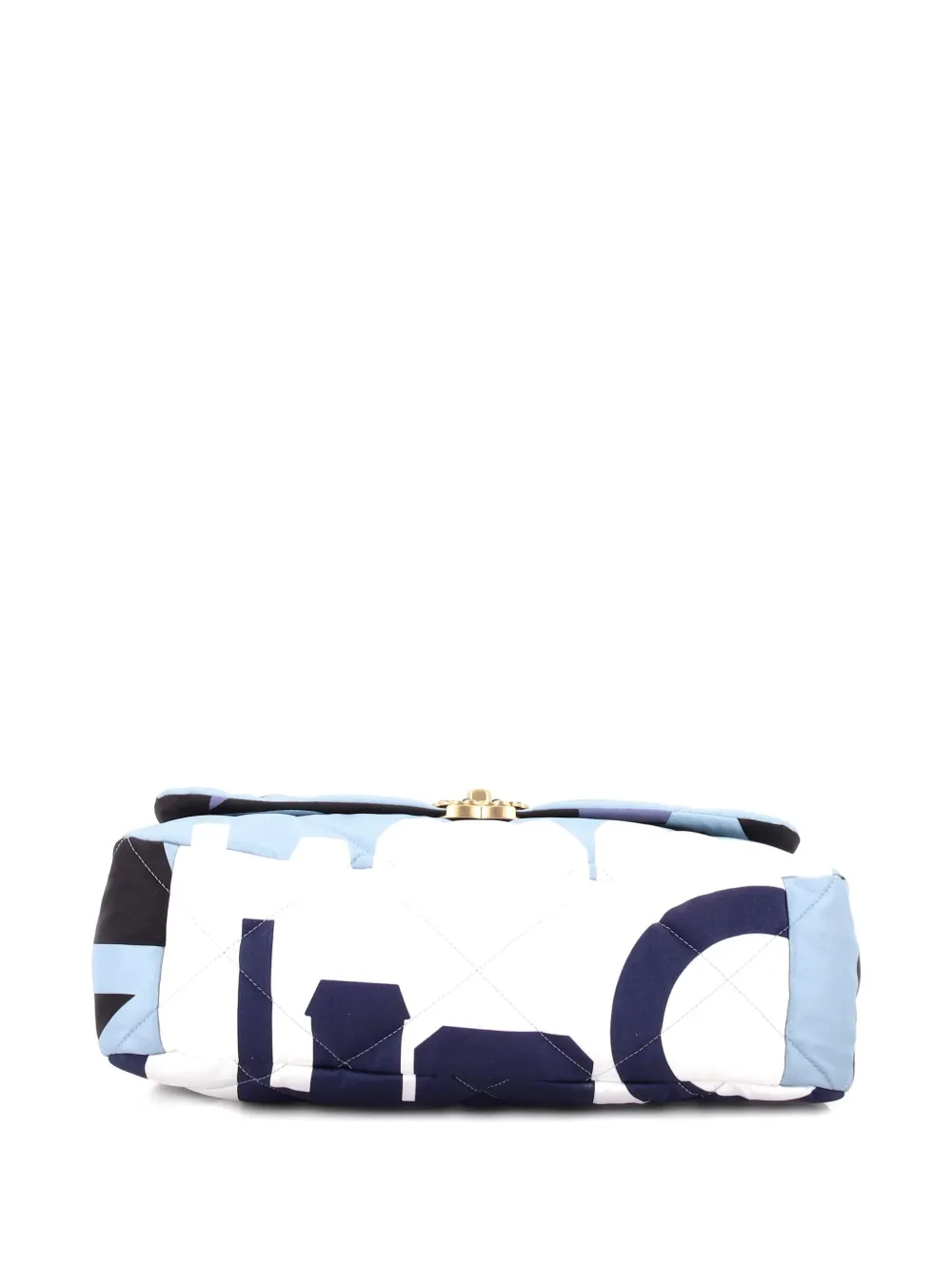 Pre-owned Chanel 19 Flap Bag Quilted Printed Silk Maxi Shoulder Bag In Black