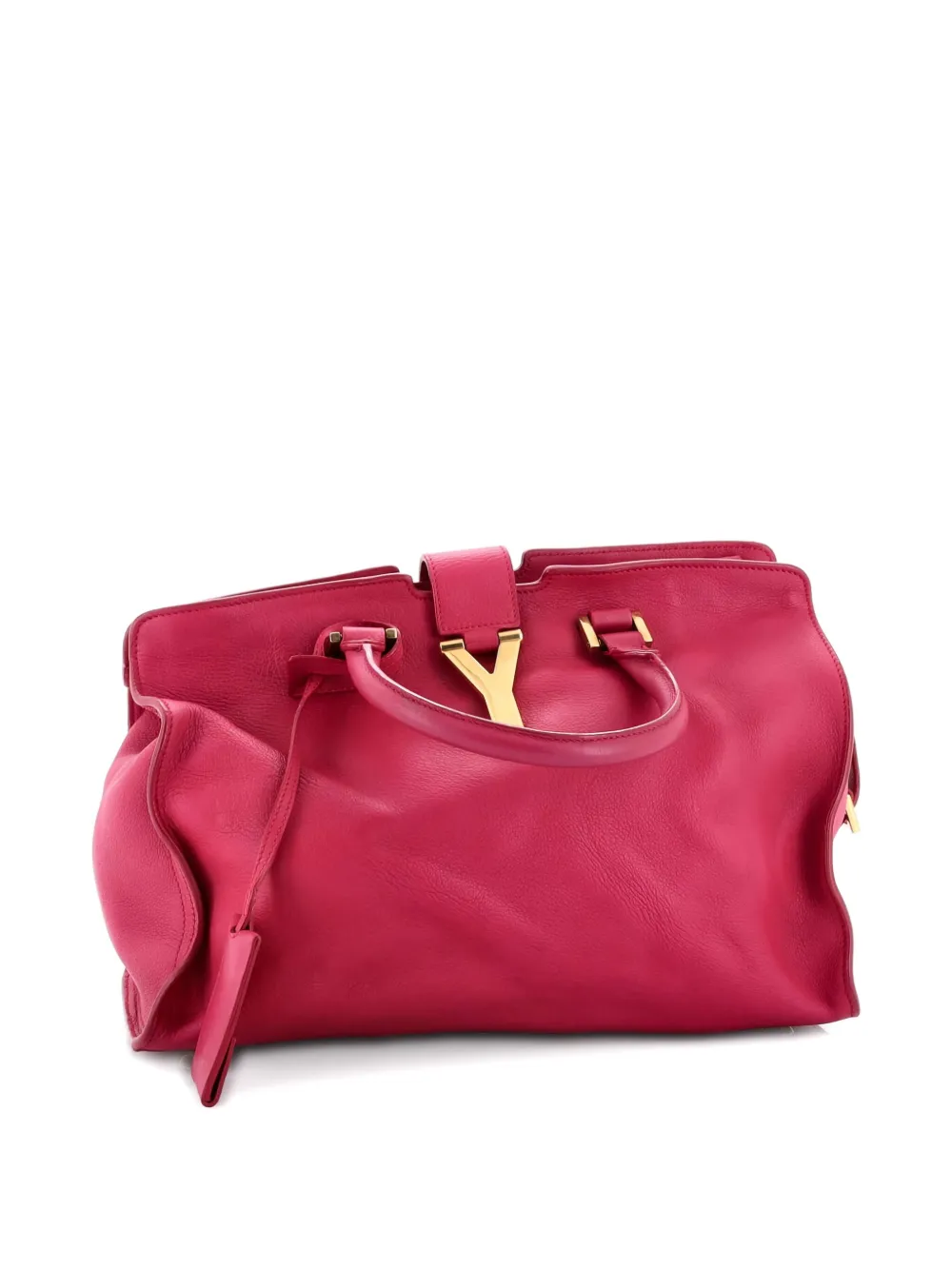 Pre-owned Saint Laurent Classic Y Cabas Leather Small Satchel In Pink