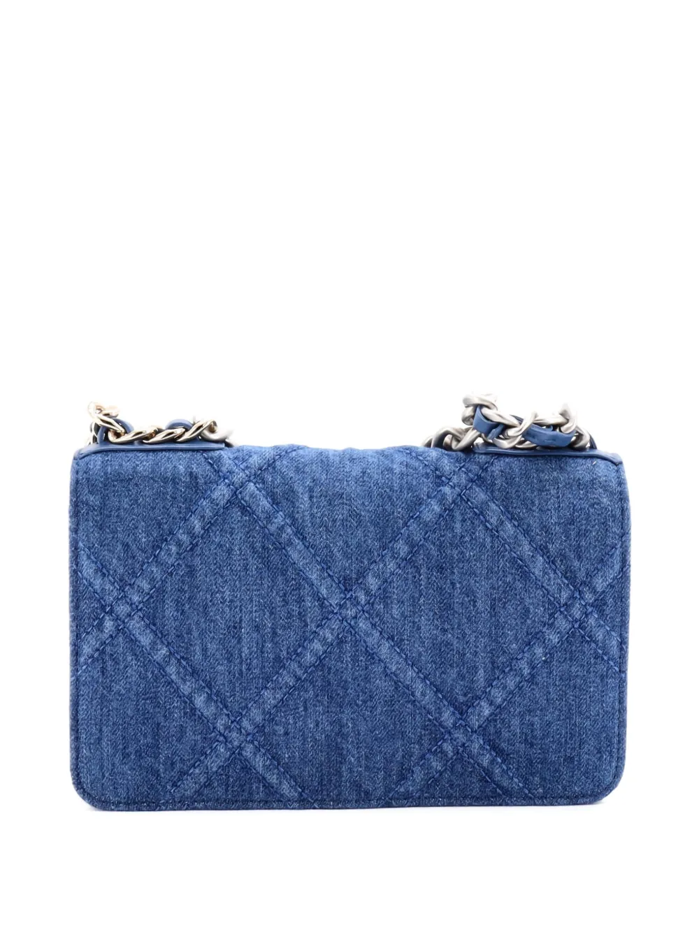 Pre-owned Chanel 19 Wallet On Chain Quilted Denim Crossbody Bag In Blue