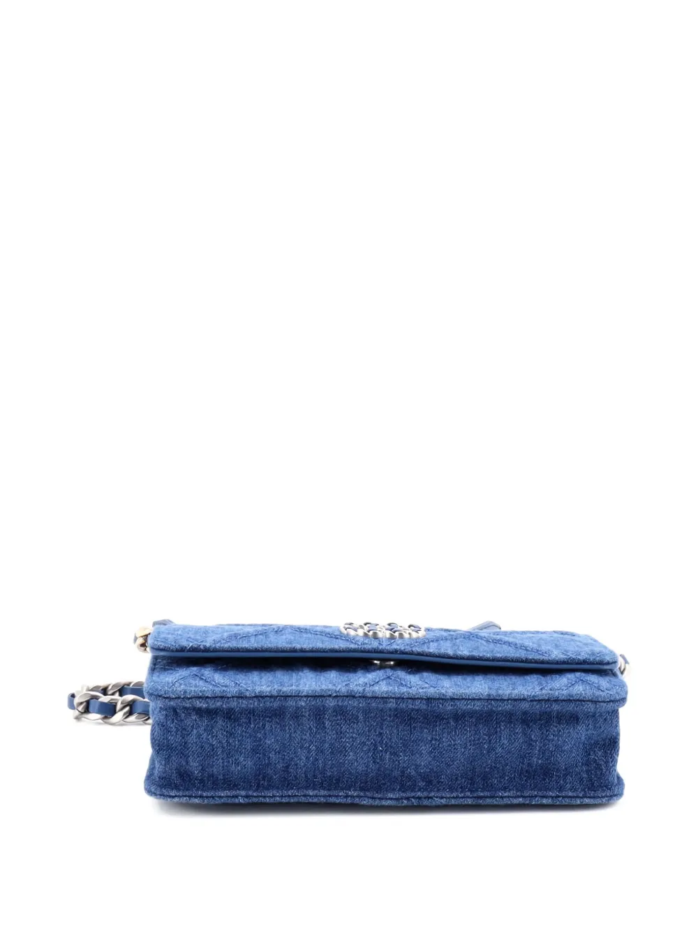 Pre-owned Chanel 19 Wallet On Chain Quilted Denim Crossbody Bag In Blue