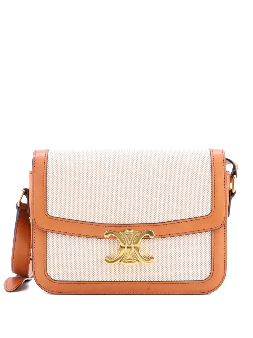 Celine Pre-Owned Triomphe Shoulder Bag Canvas with Leather Medium Celine Pre-Owned Triomphe Shoulder Bag Canvas with Leather Medium