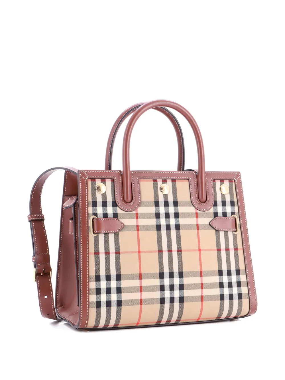 Pre-owned Burberry Title Two Handle Vintage Check Canvas And Leather Mini Tote Bag In Neutral