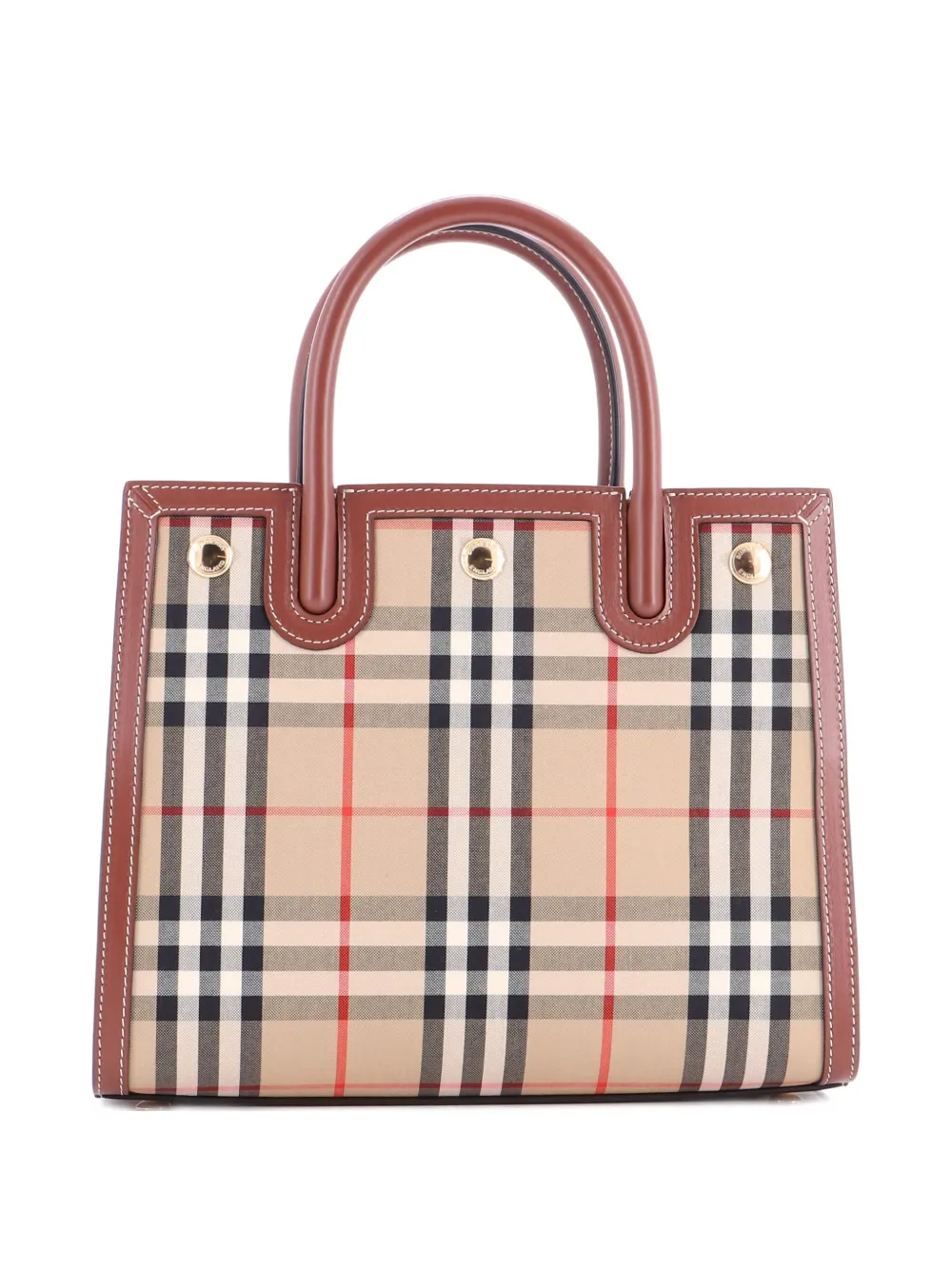 Pre-owned Burberry Title Two Handle Vintage Check Canvas And Leather Mini Tote Bag In Neutral