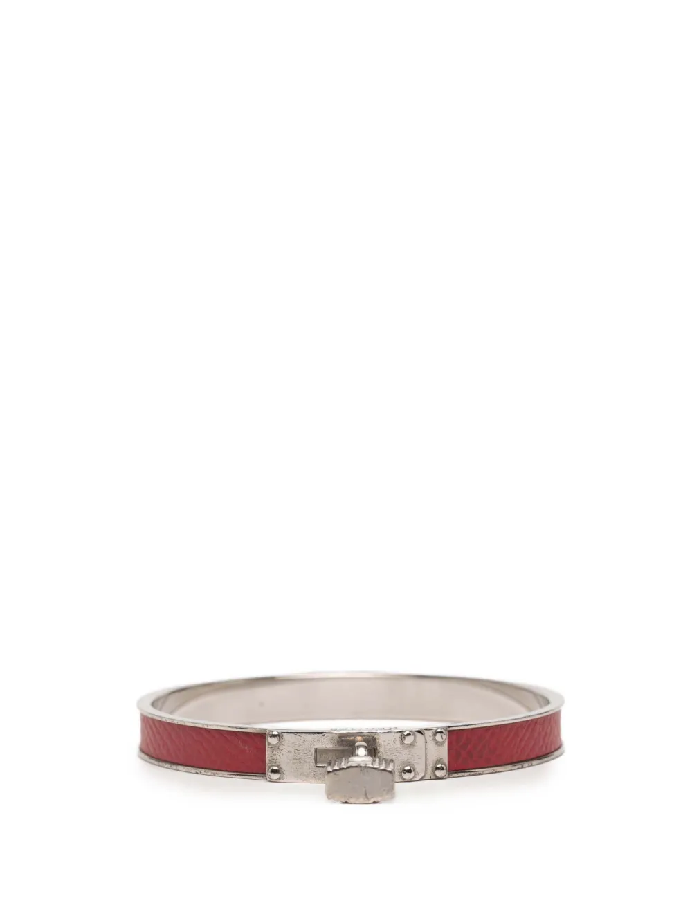 Pre-owned Hermes 1990-2010 Palladium Plated Kelly H Lock Bangle Costume Bracelet In Red