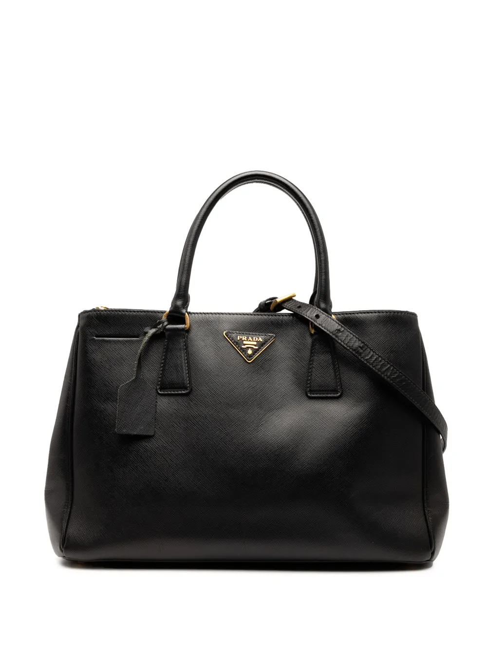Prada Pre-Owned 2000-2025 ミディアム サフィアーノ ルクス ガレリア ダブルジップ サッチェルバッグ - ブラック Prada Pre-Owned 2000-2025 ミディアム サフィアーノ ルクス ガレリア ダブルジップ サッチェルバッグ - ブラック