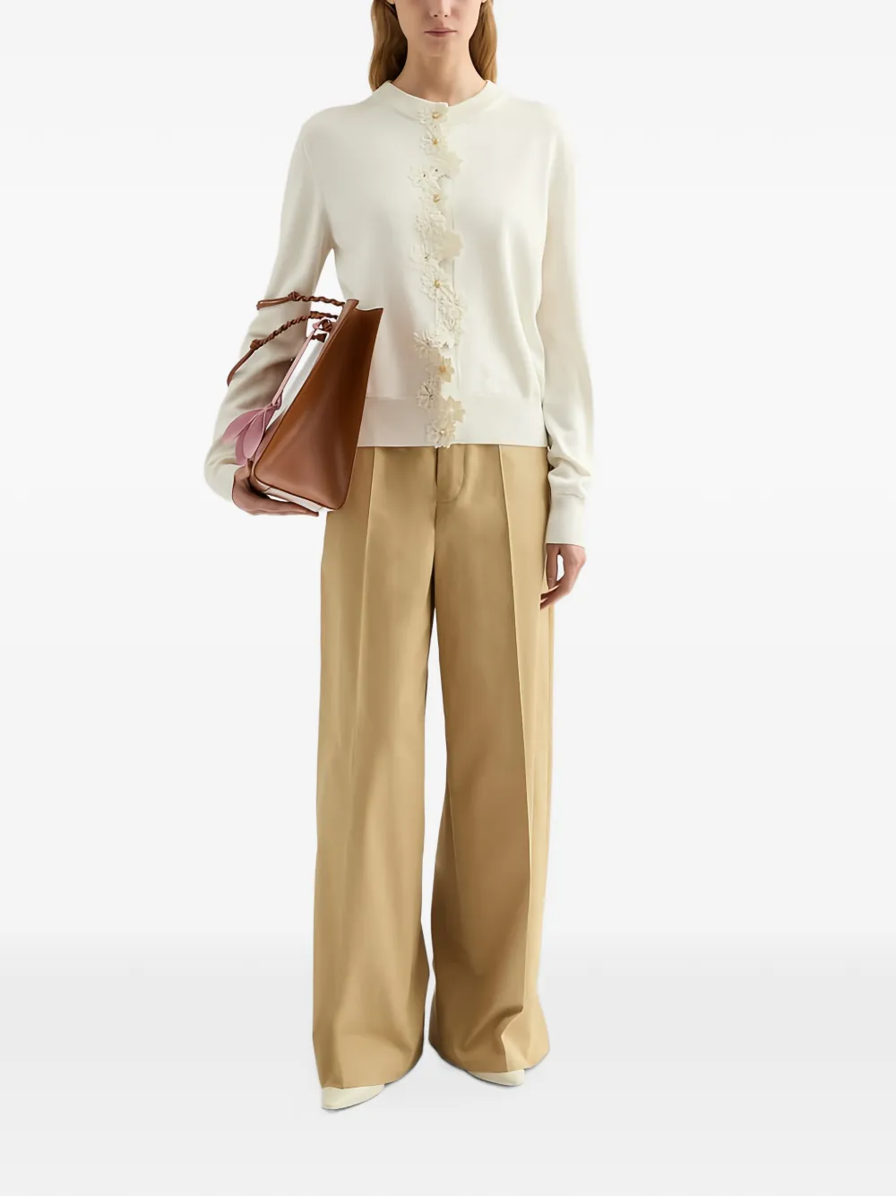 Jil Sander Vest met gehaakte bloemen Wit