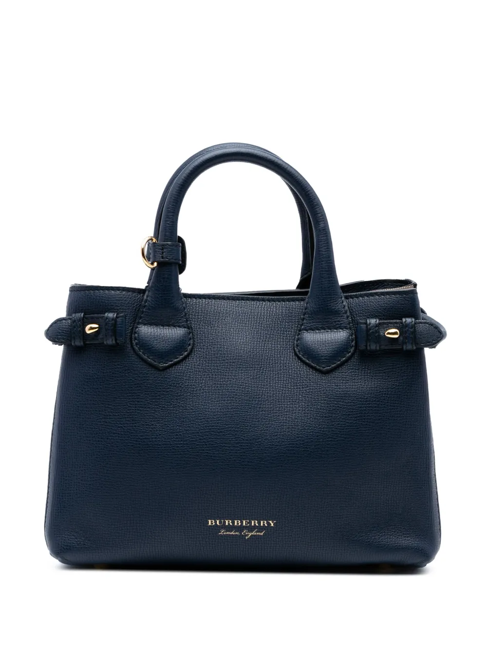 Pre-owned Burberry 2000-2017 Small Grainy Calfskin And House Check Banner Satchel In Blue
