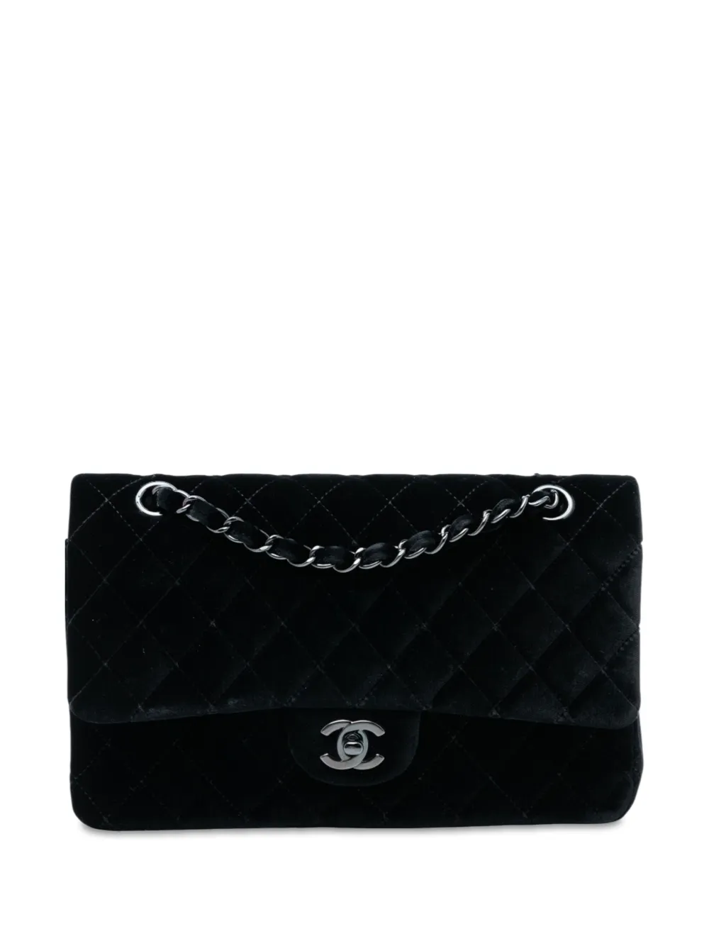 Pre-owned Chanel 2014-2015 Medium Classic Velvet Double Flap Shoulder Bag In Black