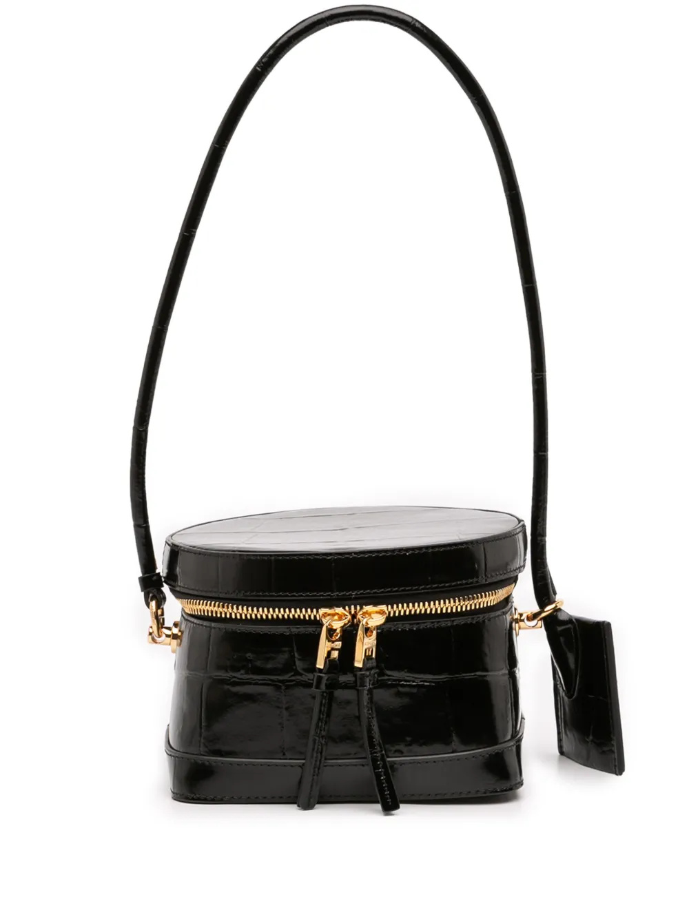 Pre-owned Jacquemus 2000-2025 Croc Embossed Calfskin Le Vanito Vanity Bag In Black