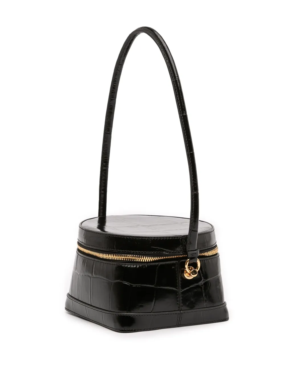 Pre-owned Jacquemus 2000-2025 Croc Embossed Calfskin Le Vanito Vanity Bag In Black