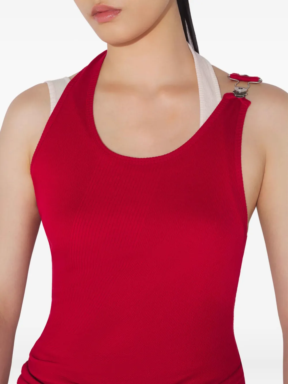 Jean Paul Gaultier Geribbelde gelaagde tanktop met gedraaid detail Rood